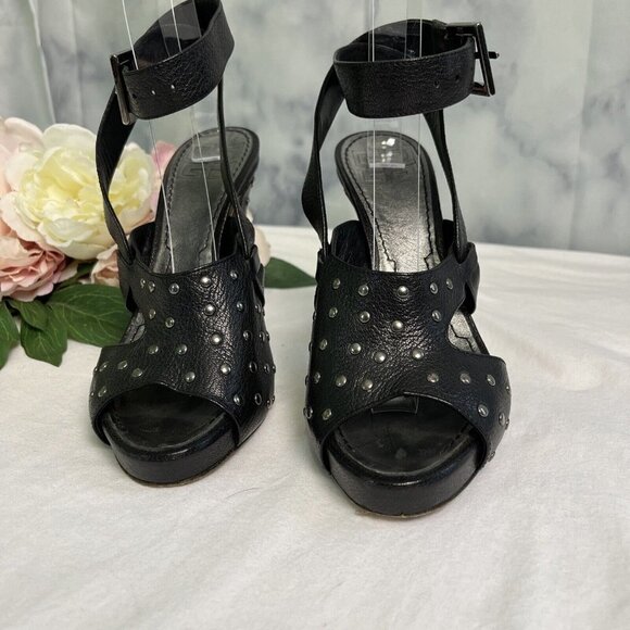 Givenchy Black Studded Leather High Heel Sandals | Size 36 | Ankle Strap + Peep - Picture 3 of 11